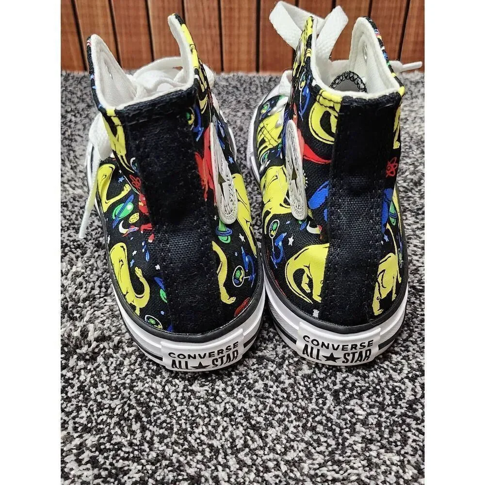 Converse Hi Top Gamer Sneaker Size  1 Junior Black Dinosaurs Lace Up Shoes #A78